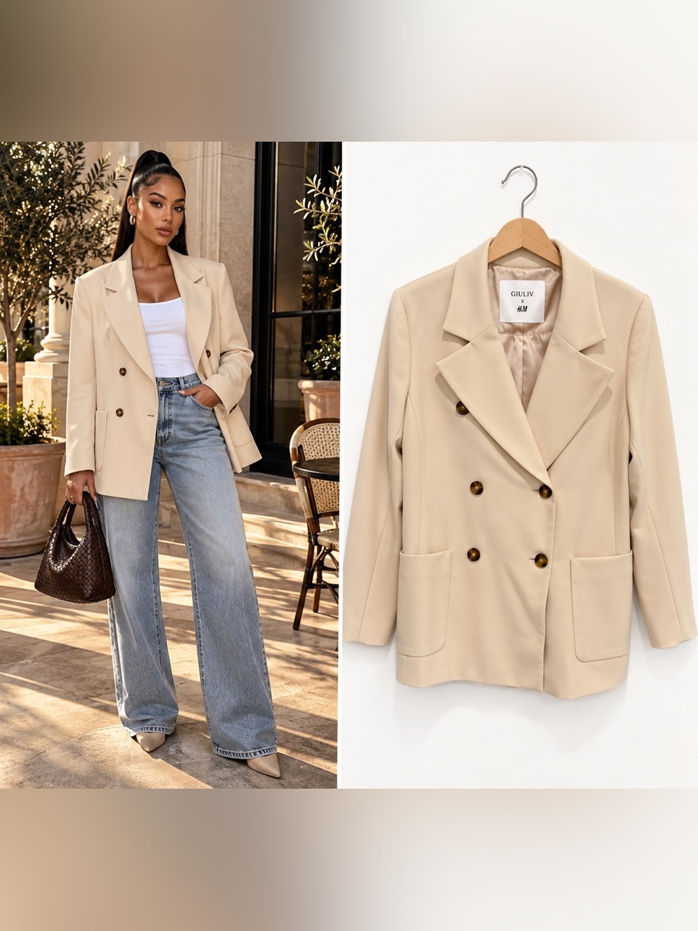 Giuliva Heritage x H&M Blazer Women’s M Cream Double Breasted Tailored Jacket
